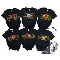 mickey ears disney star wars characters shirt, galaxy's edge star wars team group shirt, disney snacks balloons shirt, d