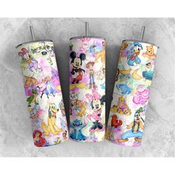 watercolor disney characters tumbler, mickey and friends 20oz skinny tumbler, disney family vacation cups, stitch inspir