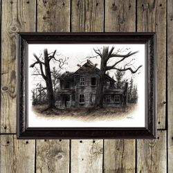 The House at the Edge of the Woods. Ruins Poster. Unusual Goth Gift. Gothic Home Decor. Dark Modern Art Print.821.