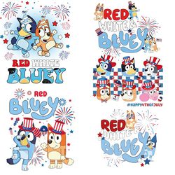 4 file blue character 4th july png bundle, blue dog family 4th of july png, patriotic cartoon png, blue dog 4th of july