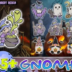 15 gnome halloween embroidery bundle, halloween embroidery bundle design, halloween design, instant download