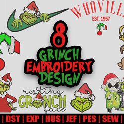 8 grinch christmas embroidery bundle, christmas embroidery bundle design, christmas design, instant download