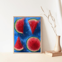 Watermelon Fruit Art Print Jucy Tasty Red Digital Interior Painting