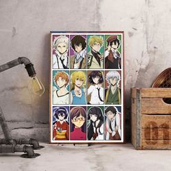 anime poster, bungo stray dogs poster, wall art, wall decor, prints, home decor, dectectives with a literary twist wall