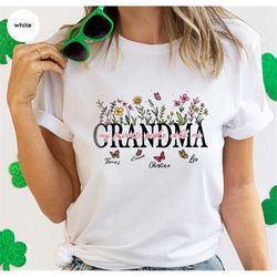 custom grandma shirt, gifts for grandma, personalized gifts, floral grandmother shirt, gift from grandkids, customized g