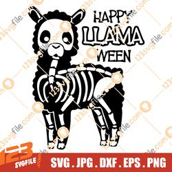 Happy Llamaween Halloween Llama Skeleton Halloween Digital File Instant Download Svg/Png/Jpeg/DXF