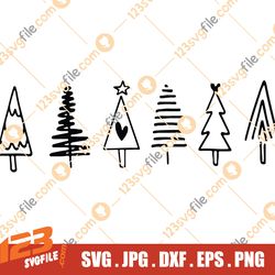 Christmas Tree Svg, Pine Hand Drawn svg, Winter Svg, Farmhouse Christmas svg, Christmas in July, Pine Tree Svg