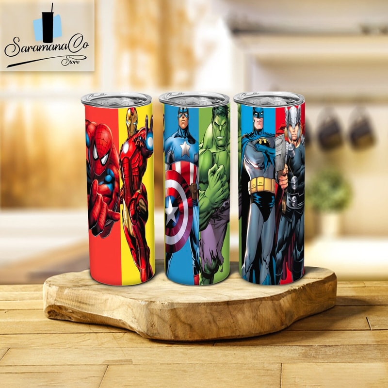 Hero Tumbler Skinny 20 Oz , Super Hero Marvel Tumbler Cup, Marvel Super Heroes, Spider Man, Iron Man, Captain America, Batman, Ant Man Thor.jpg