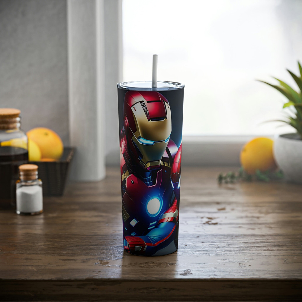 Iron Man and Spiderman Skinny Steel Tumbler with Straw, 20oz.jpg