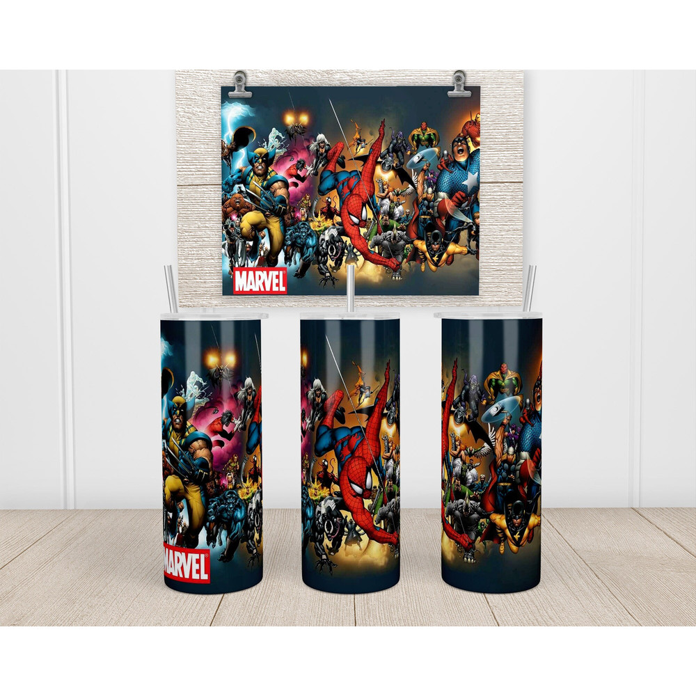 Marvel Super Heroes Tumbler Design - Marvel Avengers Heroes Mock-up StraightTapered Design PNG - INSTANT DOWNLOAD.jpg
