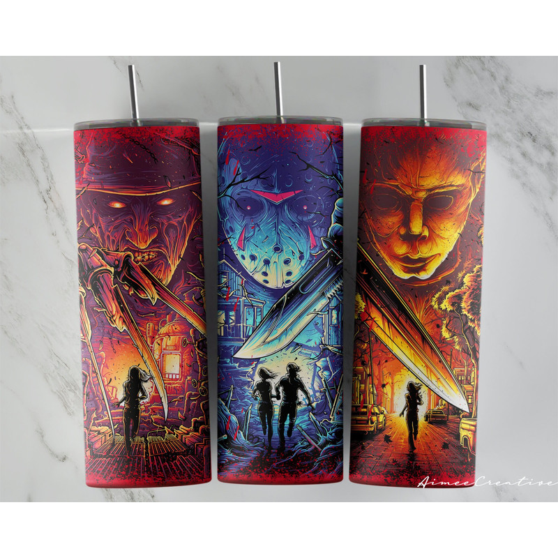 Horror Movie Tumbler, Horror Movie Skinny Tumbler, Horror Movie 20oz Skinny Tumbler, Dreadful Nightfall Tumbler.png