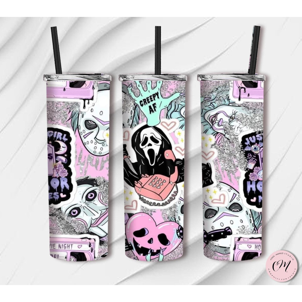 Horror Movie Tumbler, Horror Movie Skinny Tumbler, Horror Movie 20oz Skinny Tumbler, Gore Geous Designs Tumbler.png