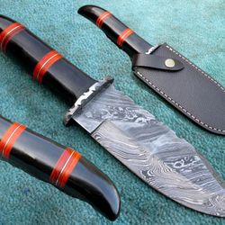 custom hand made hunting knife , superior damascus steel hunting survival knife