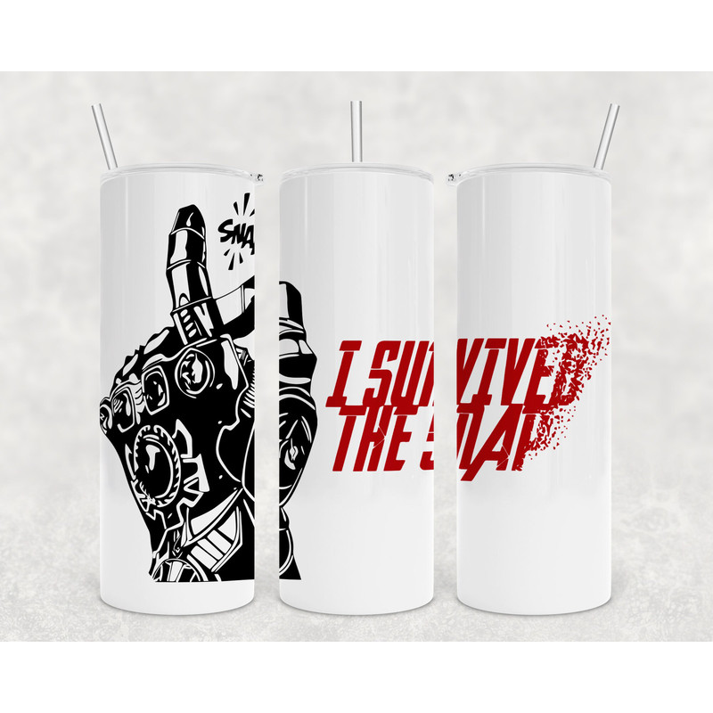 Thanos I survived the Snap! Skinny Tumbler 20 ounce  for Marvel Lovers,Endgame, 20 oz tumbler.jpg