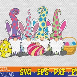 easter bunny spring cute gnome easter egg hunting and basket svg, eps, png, dxf, digital download