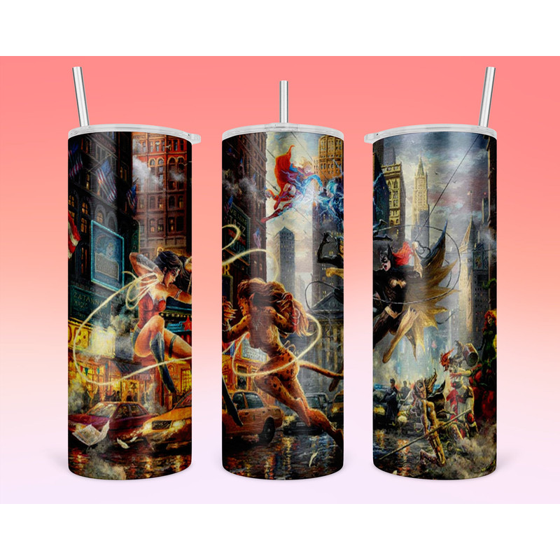 Women of The Justice League Inspired 20oz Sublimation Tumbler Design PNG Full Wrap Straight & Tapered.jpg