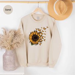 sunflower hoodies and sweaters, butterfly crewneck sweatshirt, gift for her, inspirational hooded, mothers day gift, flo
