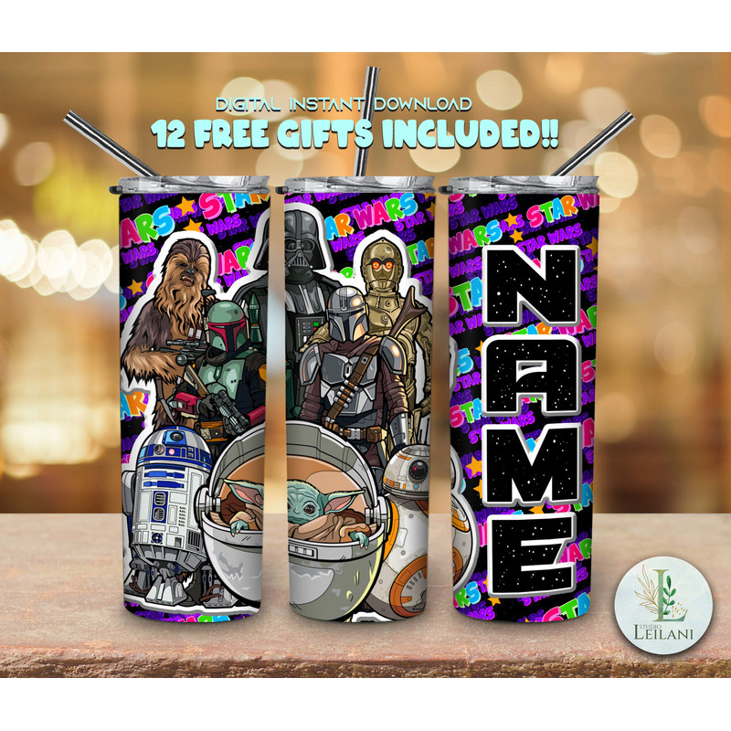 Personalized Custom Name Movie Character 20 Oz Skinny Tumbler Wrap Png Sublimation StraightTapered Instant Download, Gifts For Kids.jpg