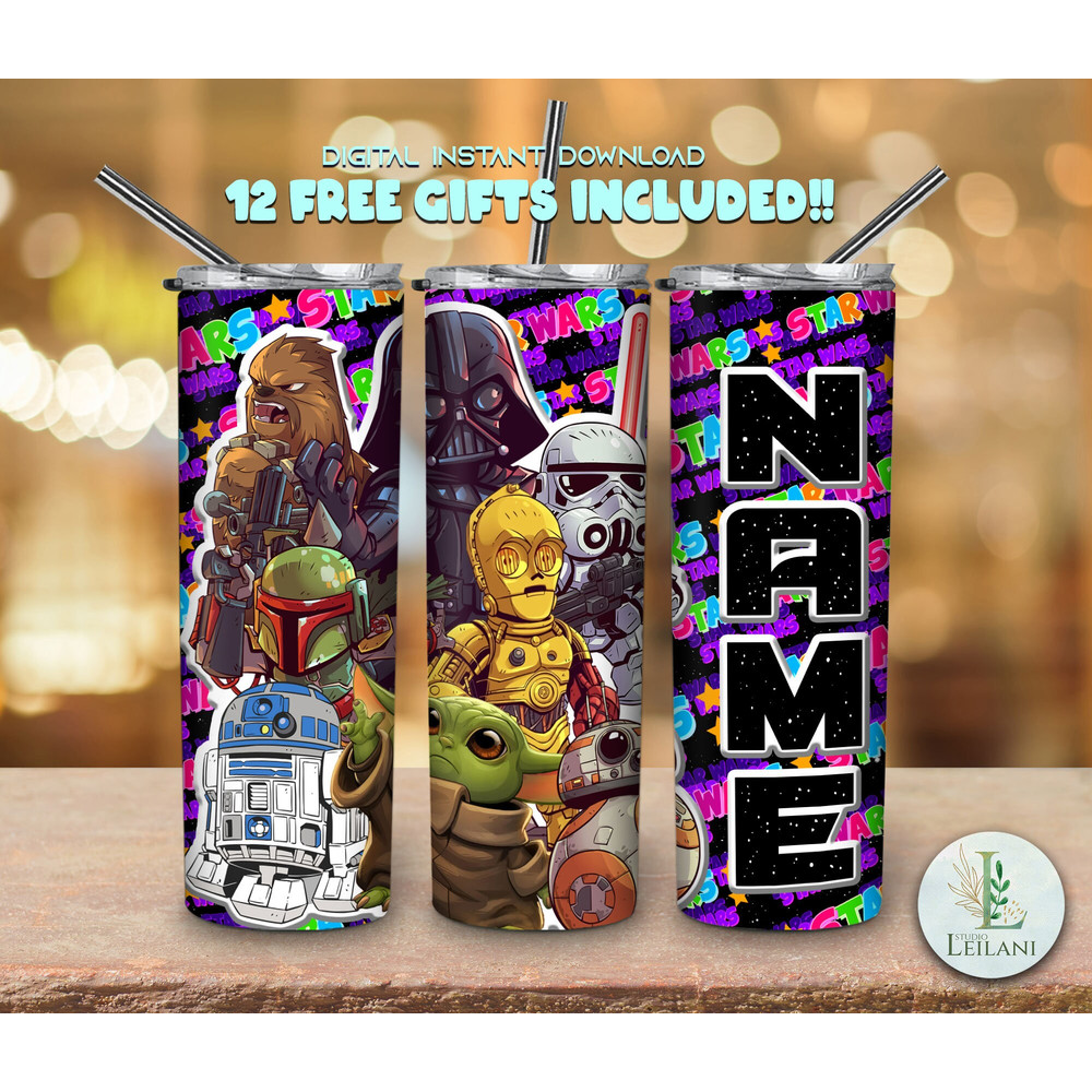 Personalized Custom Name Movie Character 20 Oz Skinny Tumbler Wrap Png Sublimation StraightTapered Instant Download, Gifts For Kids-1.jpg