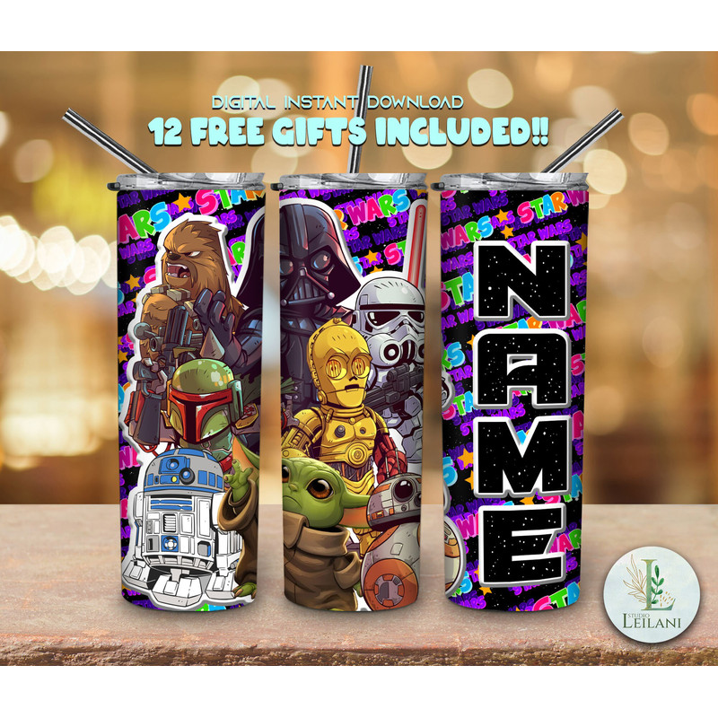 Personalized Custom Name Movie Character 20 Oz Skinny Tumbler Wrap Png Sublimation StraightTapered Instant Download, Gifts For Kids-1.jpg