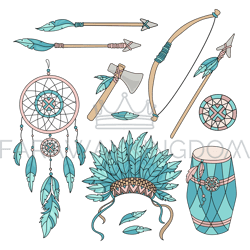 pocahontas goods life american indians vector illustration set