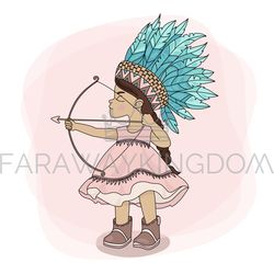 POCAHONTAS HUNT Princess Girl Indians Vector Illustration Set