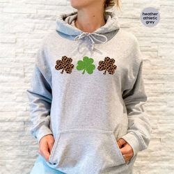 shamrock hoodies and sweaters, st patricks day gift, st patricks day sweatshirt, clover long sleeve shirt, leopard print
