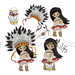 pocahontas set princess girl vector illustration collection
