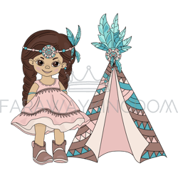 pocahontas wigwam princess home indians vector illustration set