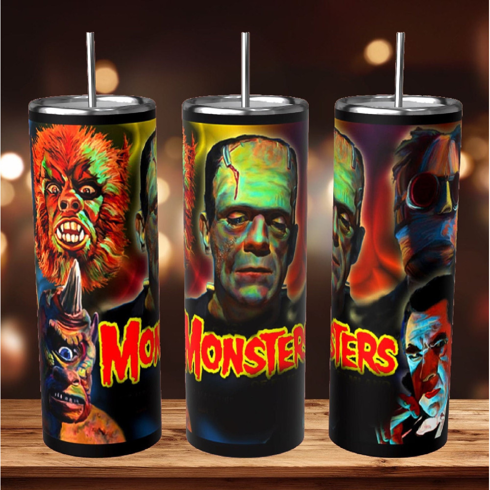 Horror Movie Tumbler, Horror Movie Skinny Tumbler, Horror Movie 20oz Skinny Tumbler, Nightmarish Nostalgia Tumbler.png