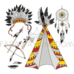 pocahontas world american indians vector illustration set