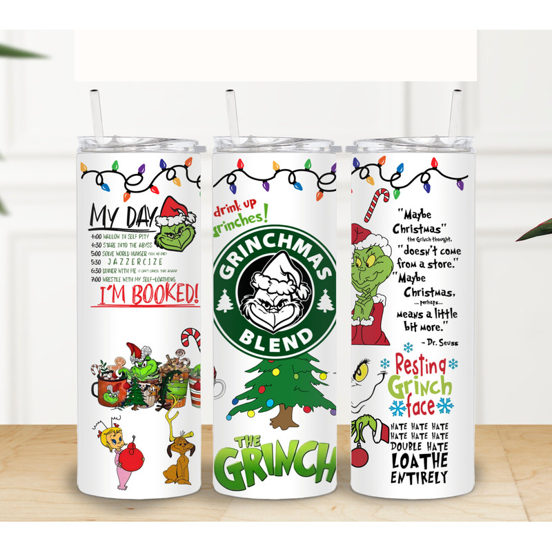 Christmas grinch collage tumbler Grinchmas tumbler Christmas gift 20oz Skinny tumbler with lid and straw.jpg