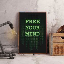 the matrix poster, movie poster, film poster, wall art, wall decor, prints, home decor, virtual chains broken wall decor