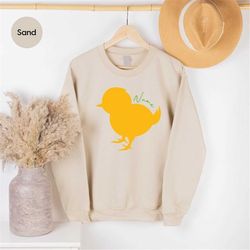 customized easter hoodies and sweaters, personalized easter gift, custom easter long sleeve tshirts, easter chick crewne