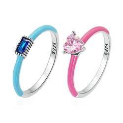 Silver ring with enamel, Pink or blue, Size 6 - 8 US, Engagement jewelry