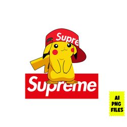 pikachu supreme png, supreme brand logo png, pikachu png, pokemon png, cartoon supreme png, ai digital file