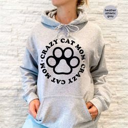 cat paw graphic hoodie, cat mama clothing, cat long sleeve shirt, gifts for cat mom, crazy cat mom, cat gifts for her, f