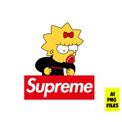 lisa simpson supreme png, supreme brands logo png, lisa simpson png, the simpson png, cartoon supreme png digital file