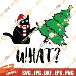 Funny Black Cat SVG, Gift Pushing SVG, Christmas Tree SVG, Over Cat What svg, Merry Christmas svg, svg files for Cricut,