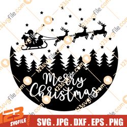 Merry Christmas SVG / Christmas Scene With Santa SVG / Cut File / Cricut / Commercial use / Silhouette / DXF file /