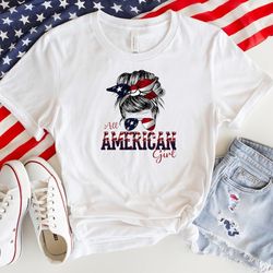 all american girl messy bun shirt, 4th of july, independence day