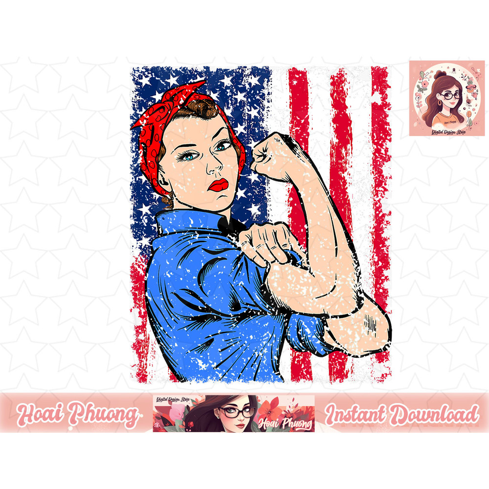 Rosie The Riveter Feminist Patriotic USA Flag 4th of July png, instant download.jpg