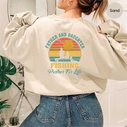 vintage fishing sweatshirt gifts for fisherman dad, fathers day hoodies from daughter, retro father and daughter fishing