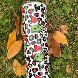 grinch merry grinchmas skinny glitter tumbler, sublimation 20oz skinny tumbler, christmas leopard 30oz skinny tumbler
