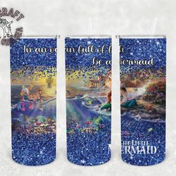 glittery mermaid movie themed 20oz tumbler, glittery mermaid movie themed 20oz skinny tumbler