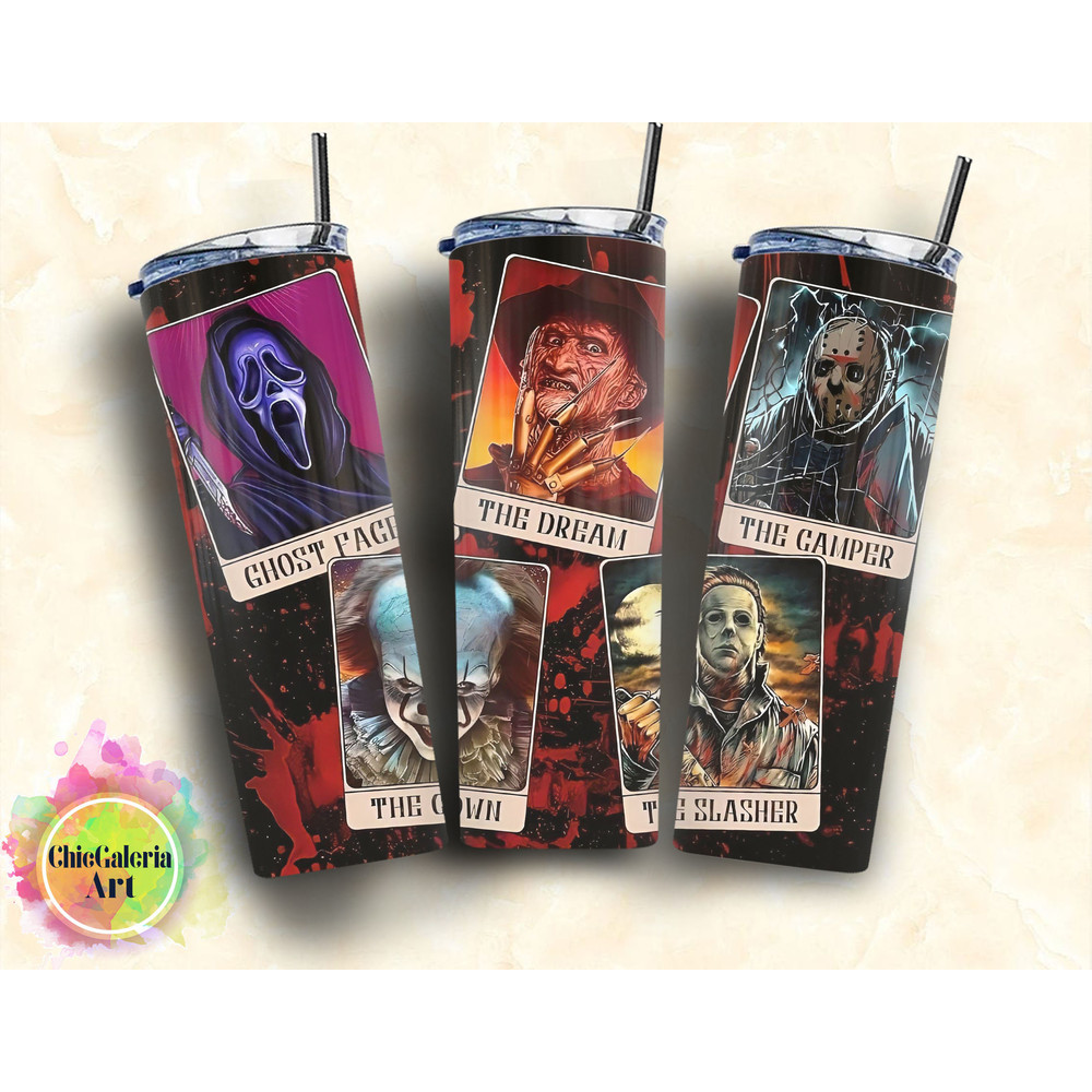 Horror Characters 20oz Skinny Straight & Tapered Designs, Horror Movie Tumbler Designs, Cartoon Character Tumbler Wrap PNG, Digital download-1.jpg