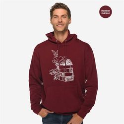 minimalist librarian sweatshirt, floral books hoodies, aesthetic wild flower gifts for teacher, minimal long sleeve shir