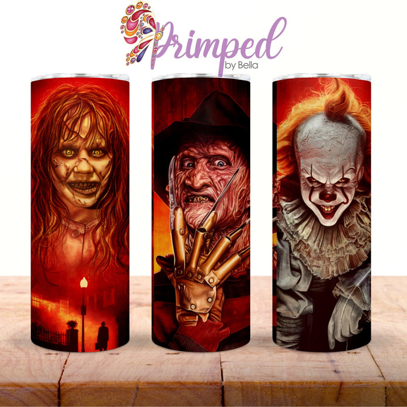 Halloween Wrap Tumbler, Horror Movie 20oz Skinny Tumbler, Horror Movie Tumbler, Horror Movie 30oz Skinny Tumbler.png