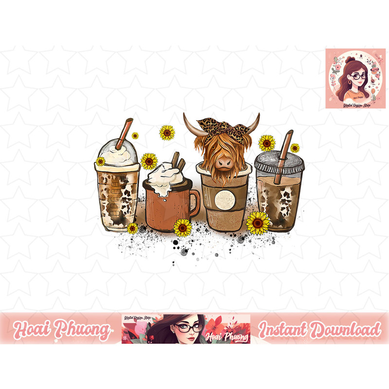 Scottish Highland Cow Sunflower Fall Vibes Coffee Lover png, instant download.jpg