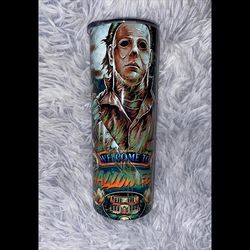 horror movies characters halloween  tumbler, horror movie 20oz skinny tumbler, horror movie tumbler